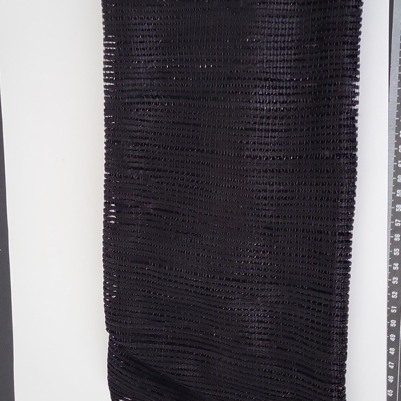 Black Fringe Dressy Scarf Long Rectangle Scarf Shiny 70" + 6" Fringe - Picture 5 of 6